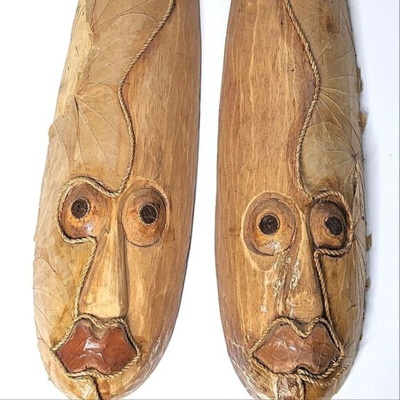 Wood Tribal Mask Wall Hanging Set Of 2 - Picture 6 of 8